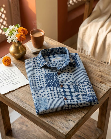 Indigo Half Sleeve Bohemian Shirt