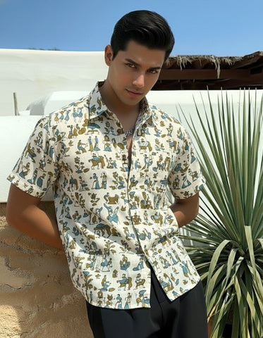 Classic Tribal Print Half Sleeve Cotton Shirt for Men