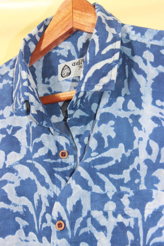 Indigo Leaf Print Men's Shirt