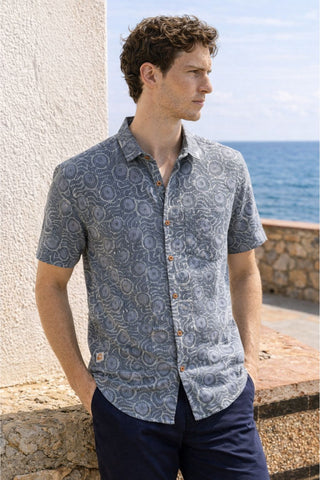 Ash Grey Katha Print Shirt for Men