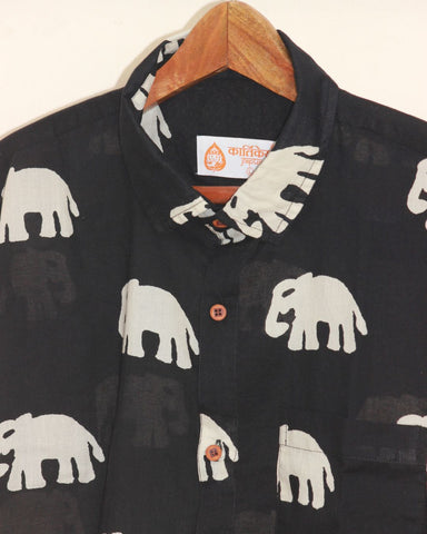Bold Elephant Print Black Shirt for Men