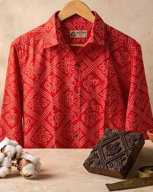 Bandhej Full Sleeves Cotton Roka Shirt For Men As Seen in CANNES FF 26 X ANSHUMAN JHA