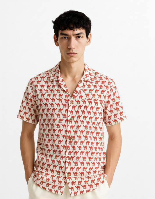 Camp Collar Camel Print Shirt