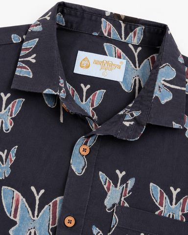 Classic Organic Ajrakh Butterfly Print Men's Half Sleeves Shirt