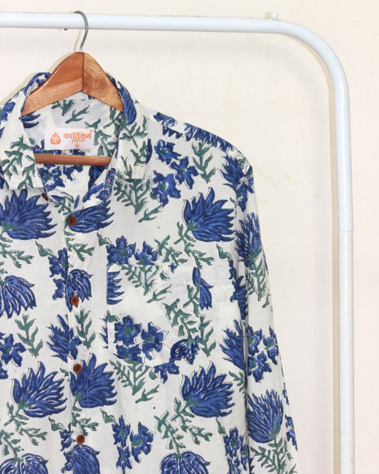 Blue Floral Print full Sleeve Shirt for Men