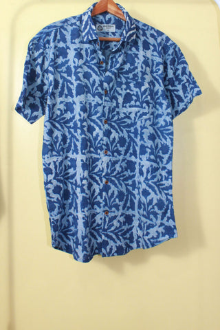 Indigo Leaf Print Men's Shirt
