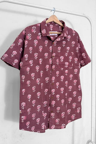 Kalamkari Print Mens Half Sleeves Cotton Shirt -Organic