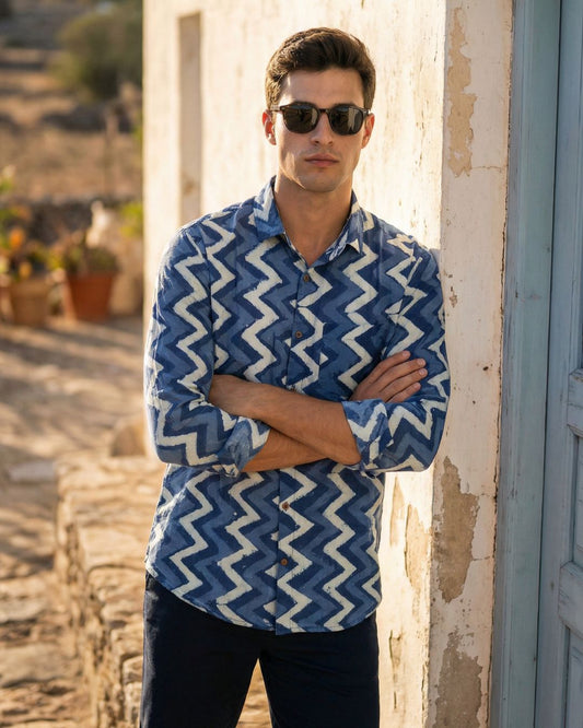 Zig Zag Indigo Full Sleeve Shirt for Men