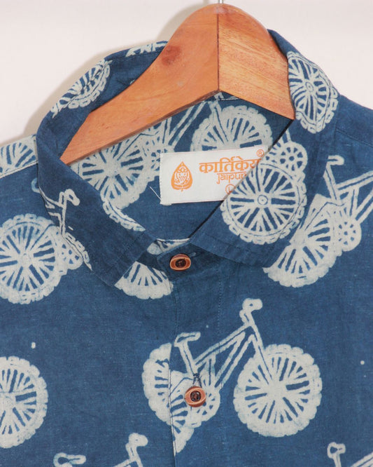 Bicycle Print Indigo Men's Shirt