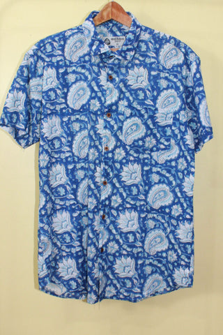 Ethnic Floral Print Cotton Half Sleeve Shirt