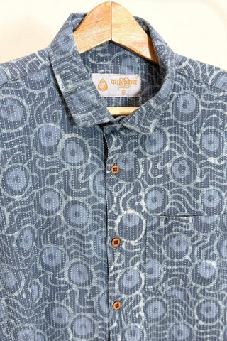 Ash Grey Katha Print Shirt for Men