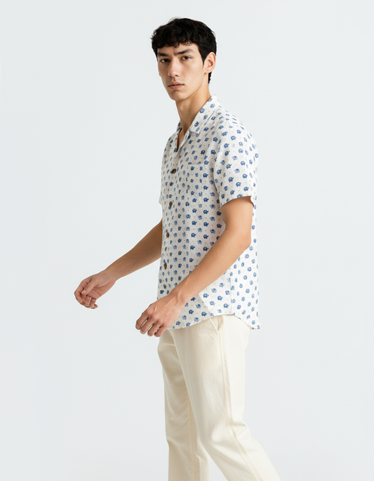 Quirky Elephant Print Cuban Shirt