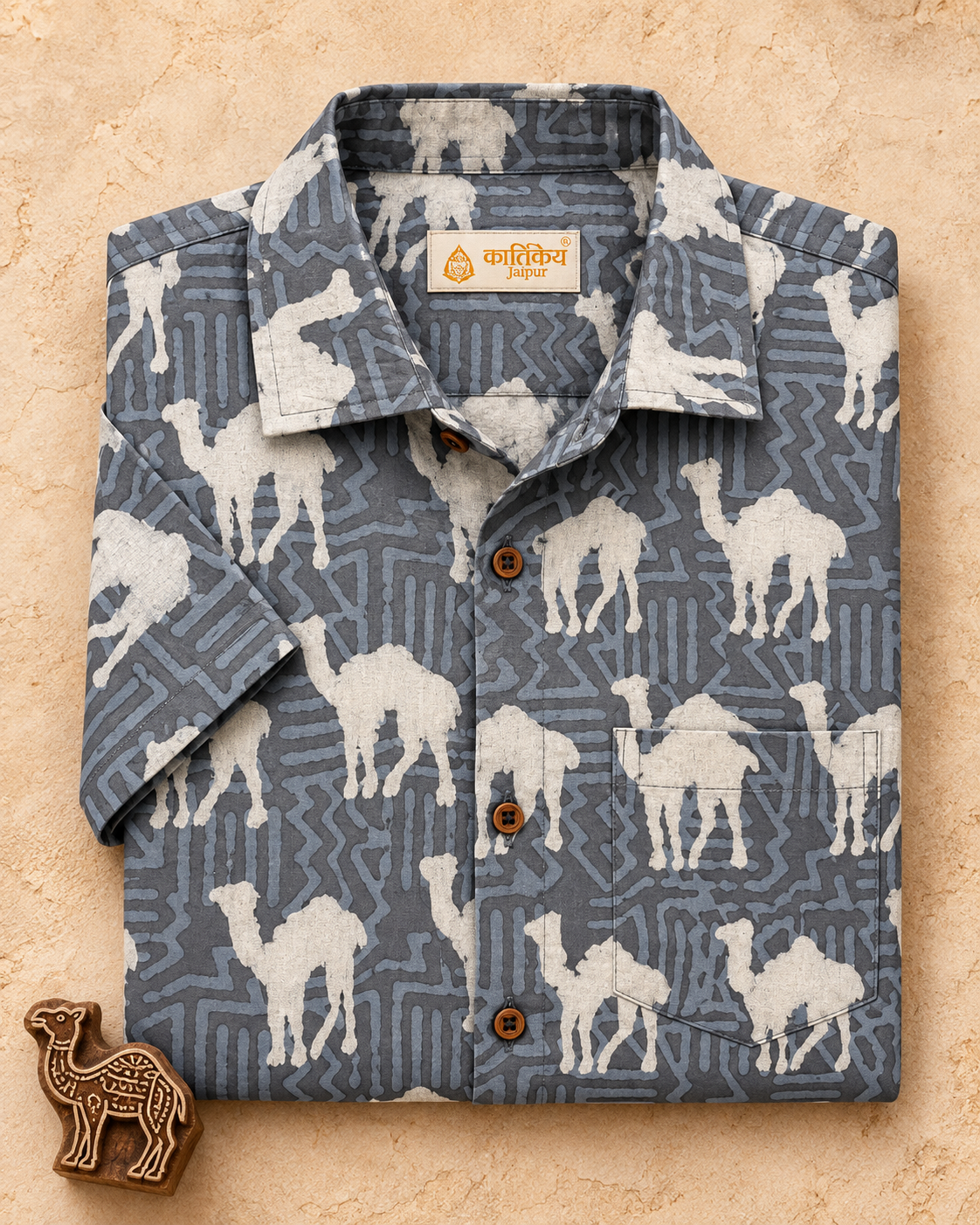 Traditional Camel Print Half Sleeve Shirt for Men
