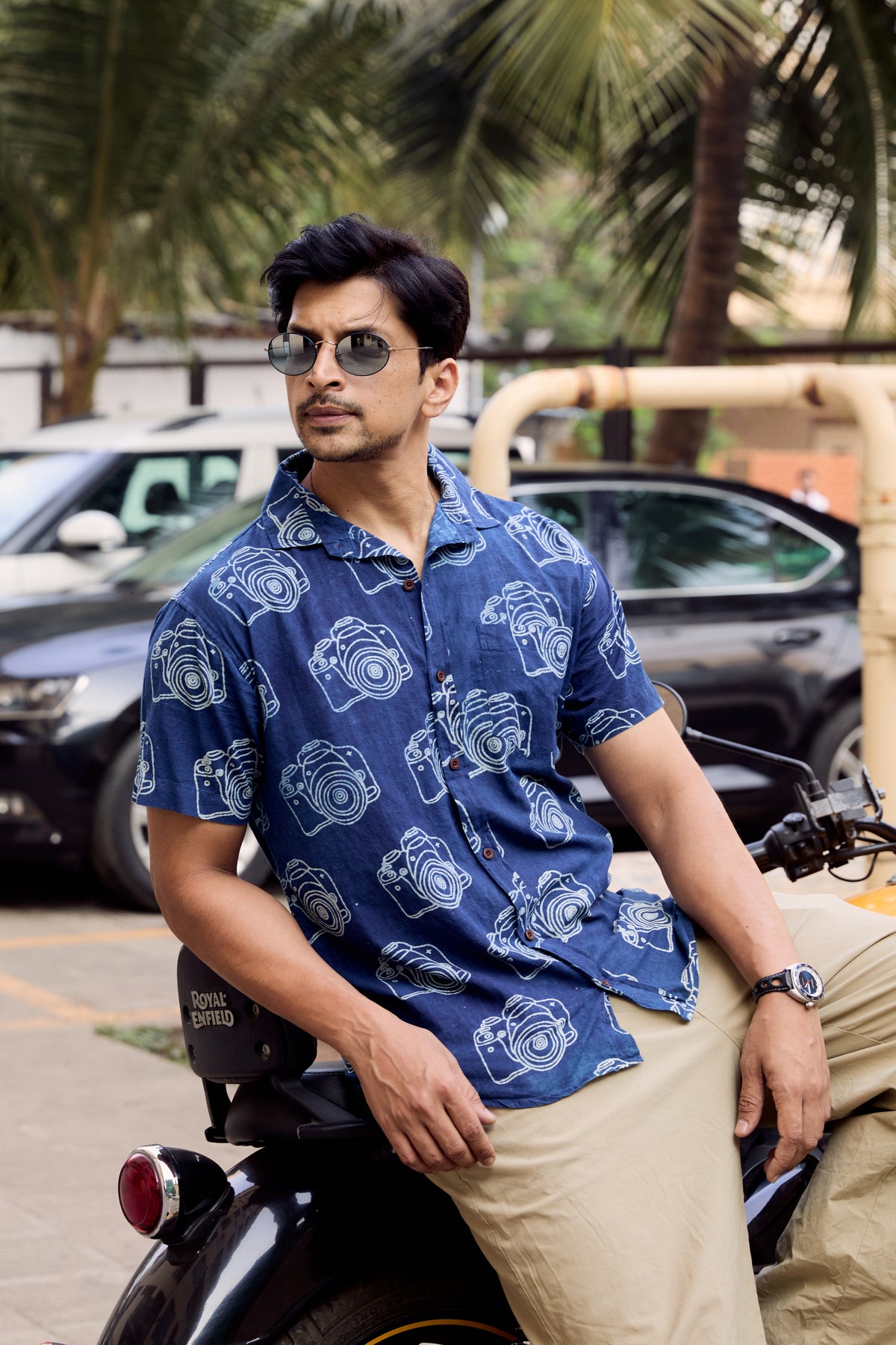 Organic Indigo Camera Print Shirts For Men