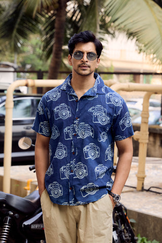 Organic Indigo Camera Print Shirts For Men