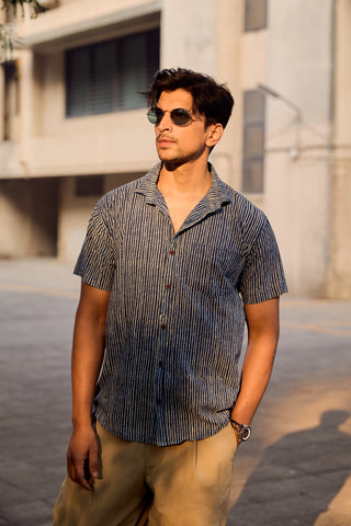 Organic Indigo Print Vintage Cotton Shirt For Men