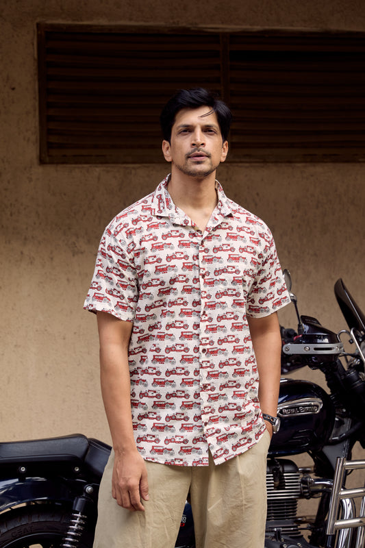 Vintage Jeep Print Cotton Shirt for Men By Kartikeya Jaipur