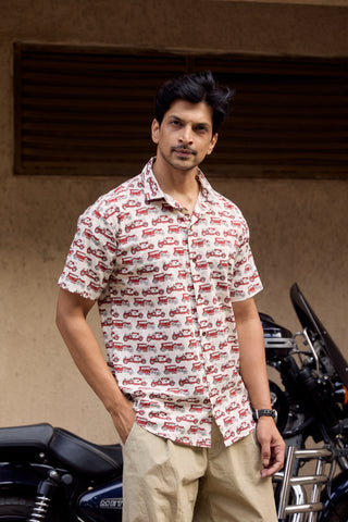 Vintage Jeep Print Cotton Shirt for Men By Kartikeya Jaipur