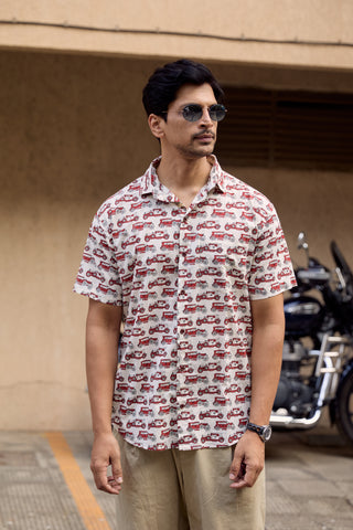 Vintage Jeep Print Cotton Shirt for Men By Kartikeya Jaipur