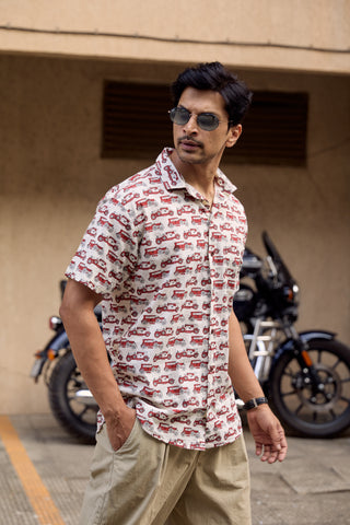 Vintage Jeep Print Cotton Shirt for Men By Kartikeya Jaipur