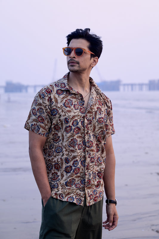 Katha Hand Block Print Half Sleeve Shirt For Men