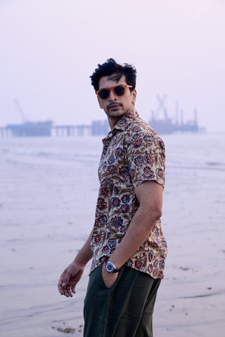 Katha Hand Block Print Half Sleeve Shirt For Men