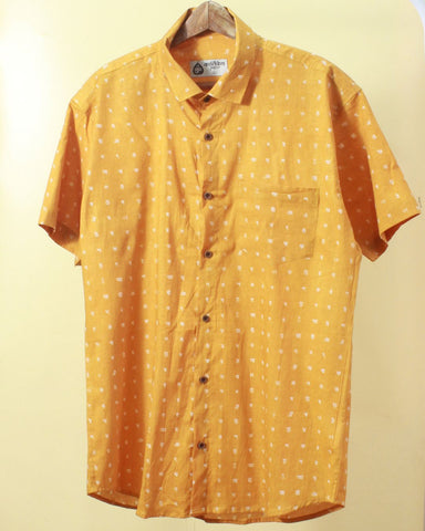 Yellow Bangla Alphabets Print Cotton Men's Shirt