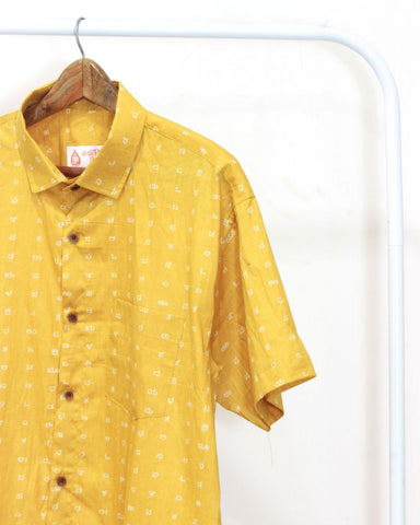 Yellow Kannada Print Half Sleeve Shirt Men