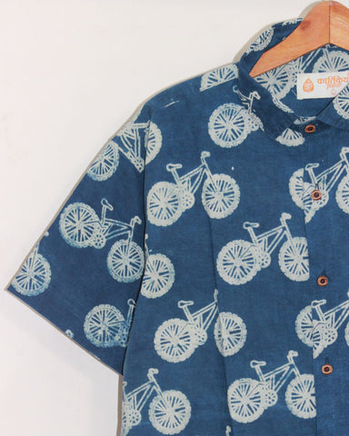 Bicycle Print Indigo Men's Shirt