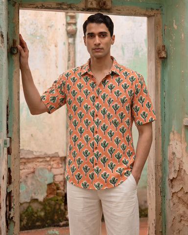 Orange Bold Floral Quirky Organic Mens Shirt