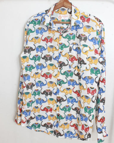 Quirky Traditional Elephant Print Shirt for Men