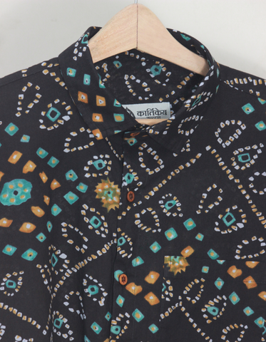 Black Bandhej Cotton Full Sleeve Shirt for Men