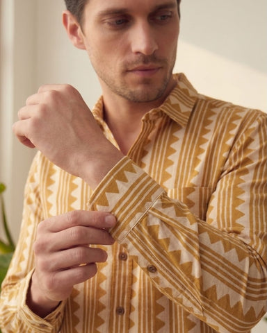 Classic Bagru Block Print  Full Sleeves Cotton Men Shirt