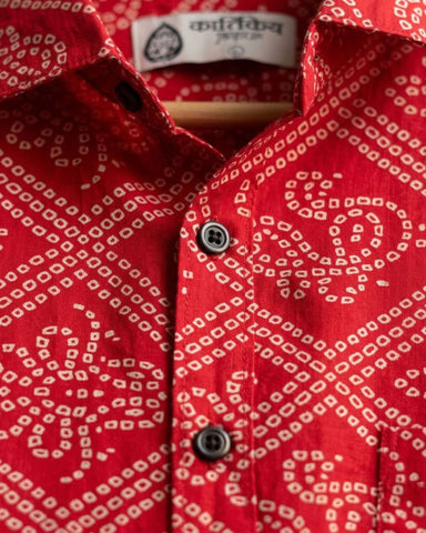 Cotton Half Sleeve Bandhej Print Roka Shirt for Men