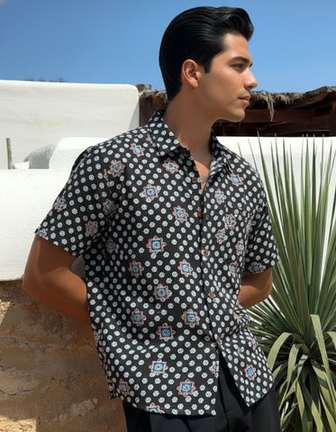 Floral Print Cotton Half Sleeve Shirt for Men