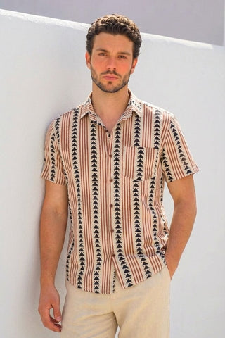 Organic Bagru Print Mens Half Sleeves Cotton Shirt