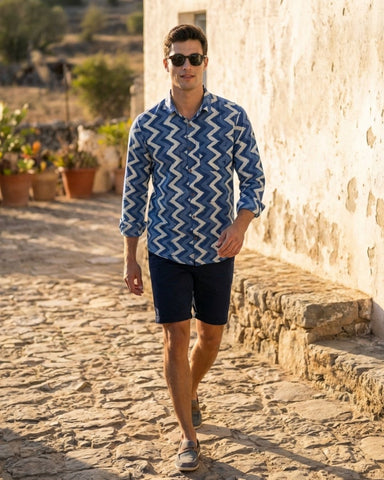 Zig Zag Indigo Full Sleeve Shirt for Men