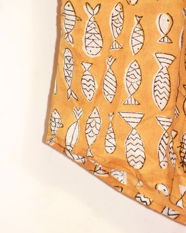 Quirky Fish Print Half Sleeve Shirt  - Mustard