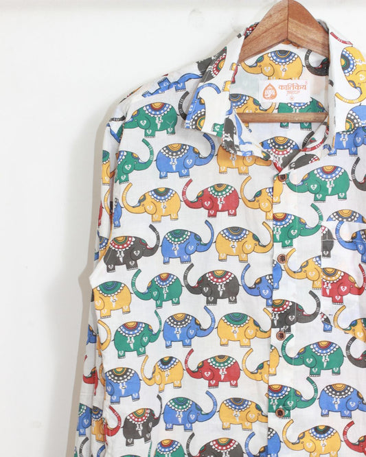 Quirky Traditional Elephant Print Shirt for Men