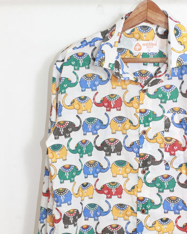 Quirky Traditional Elephant Print Shirt for Men