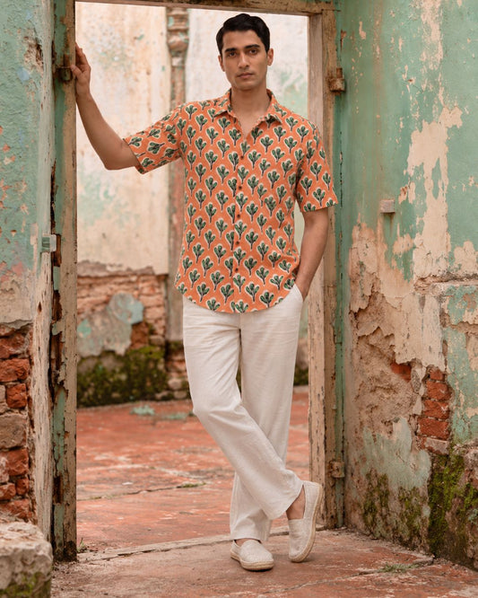 Orange Bold Floral Quirky Organic Mens Shirt