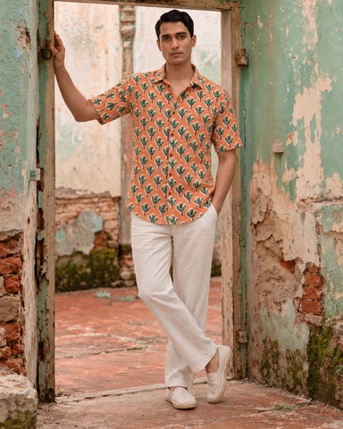 Orange Bold Floral Quirky Organic Mens Shirt