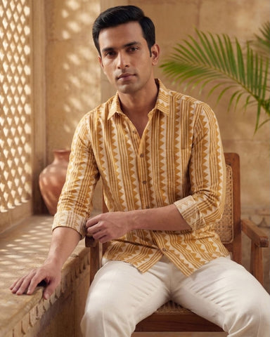Classic Bagru Block Print  Full Sleeves Cotton Men Shirt