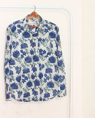 Blue Floral Print full Sleeve Shirt for Men