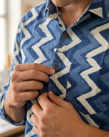 Zig Zag Indigo Full Sleeve Shirt for Men