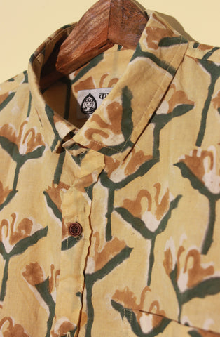 Hand Block Printed Beige Shirt for Men