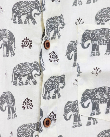 Grey Elephant Print Men's Cotton Shirt By Kartikeya Jaipur