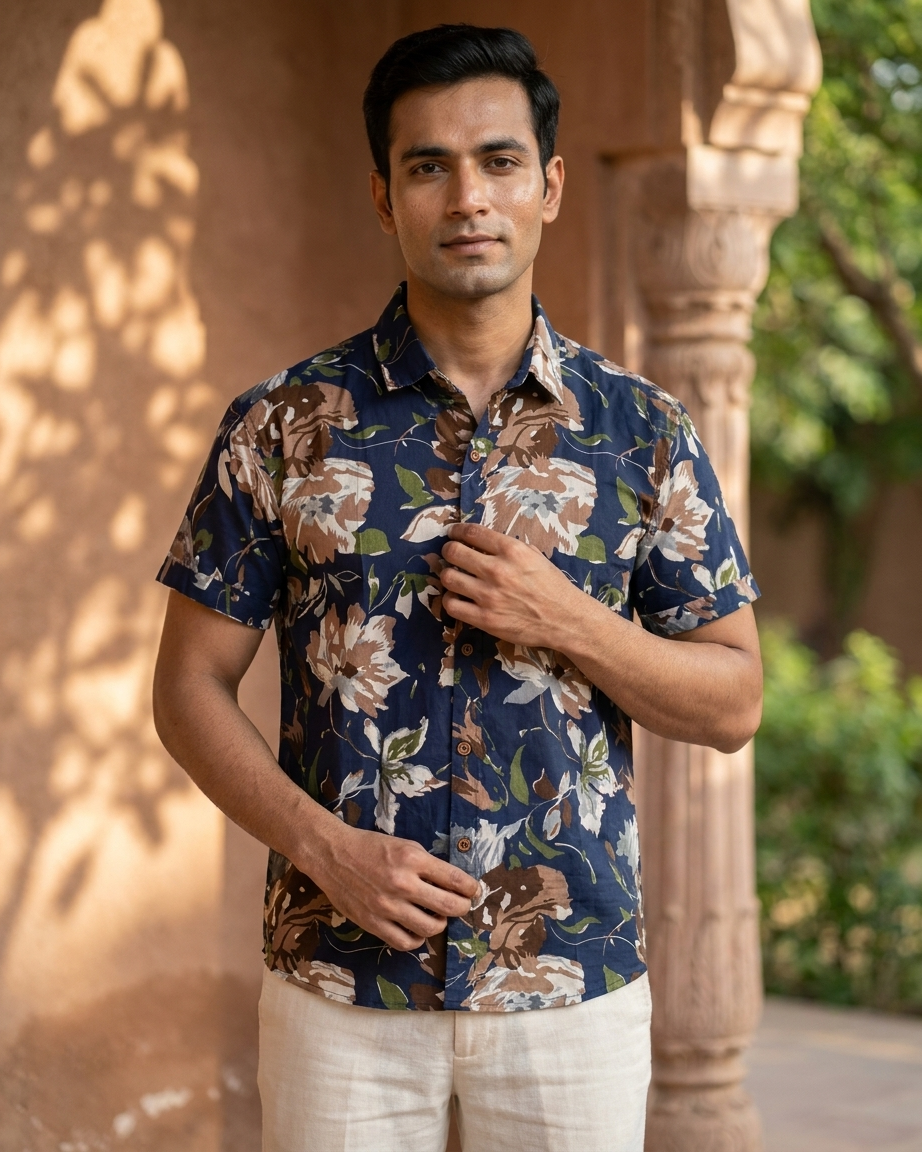 Classic Floral Print Shirt For Mens By Kartikeya Jaipur - Goa Vibe