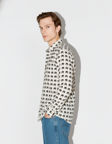 Black Elephant Print Full Sleeve Men's Shirt