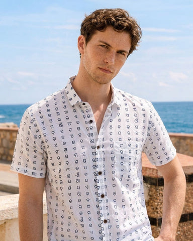 Classic Odia Alphabet Print Cotton Shirt for Men